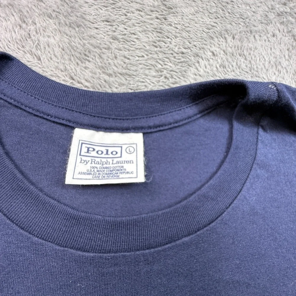Vintage Polo Ralph Lauren Crew Neck Shirt Men L Navy Blue Combed Cotton Red Pony
